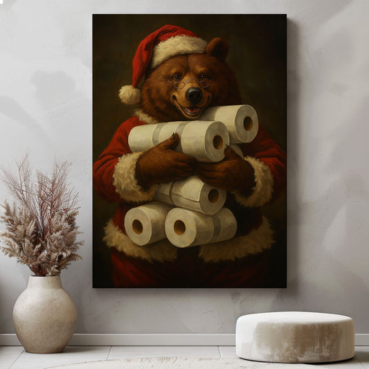 Santa Bear Toilet Paper Canvas – Funny Christmas Cabin Wall Art for Hunters