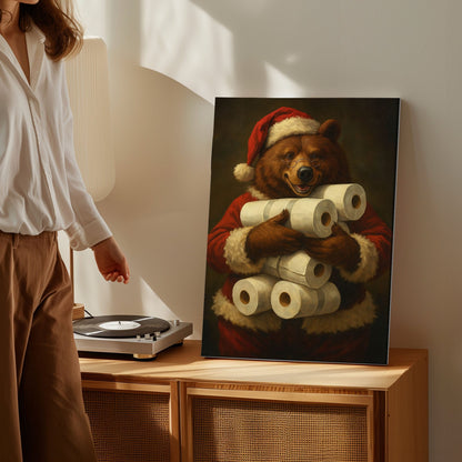 Santa Bear Toilet Paper Canvas – Funny Christmas Cabin Wall Art for Hunters