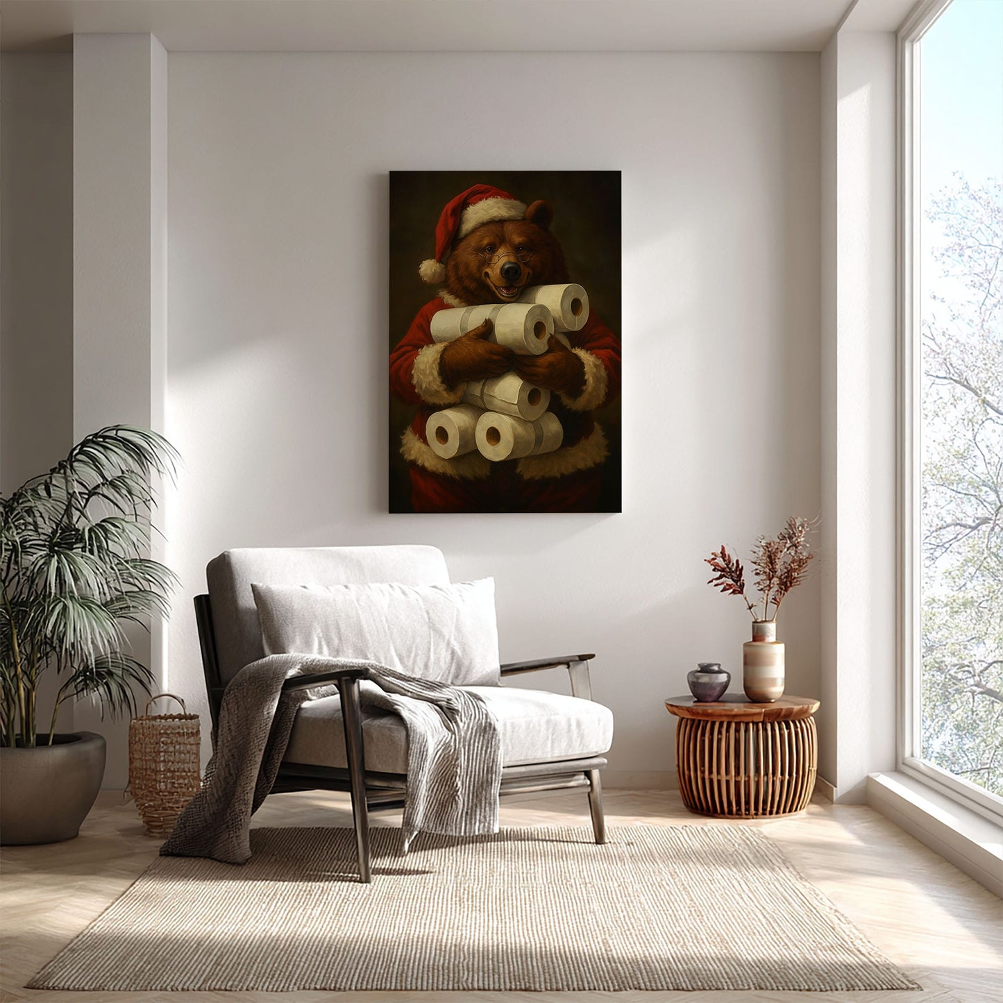 Santa Bear Toilet Paper Canvas – Funny Christmas Cabin Wall Art for Hunters