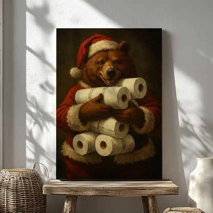 Santa Bear Toilet Paper Canvas – Funny Christmas Cabin Wall Art for Hunters