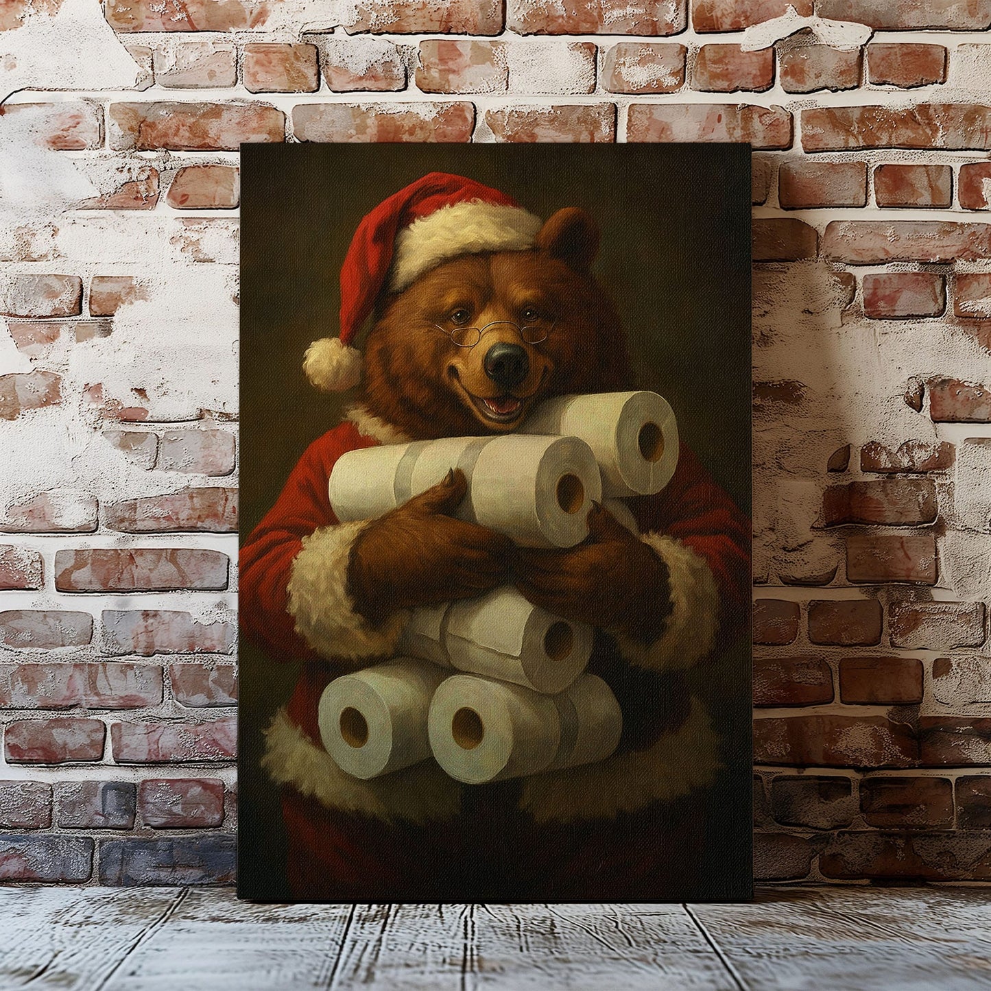Santa Bear Toilet Paper Canvas – Funny Christmas Cabin Wall Art for Hunters