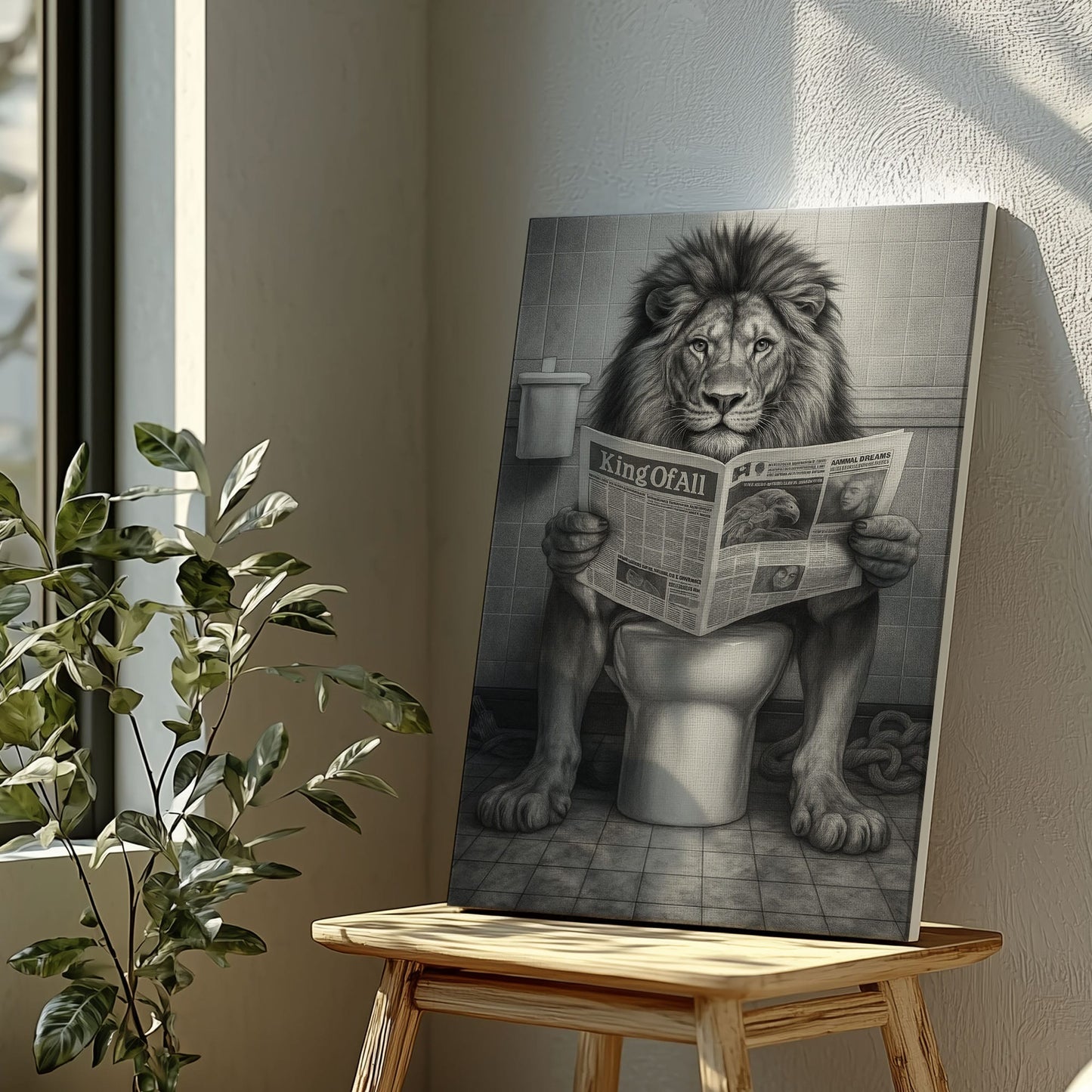 Funny Lion Toilet Canvas Bathroom Wall Art