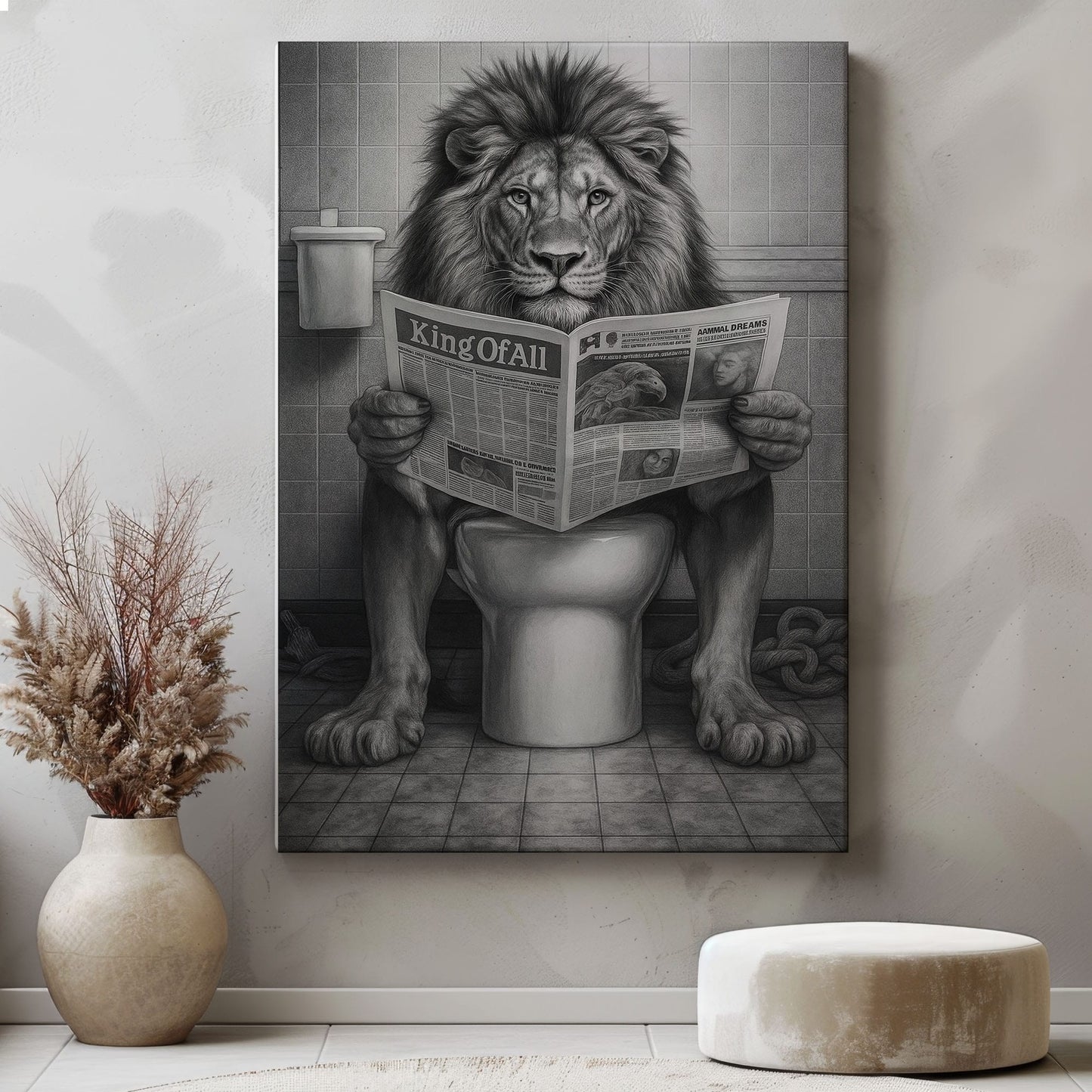 Funny Lion Toilet Canvas Bathroom Wall Art