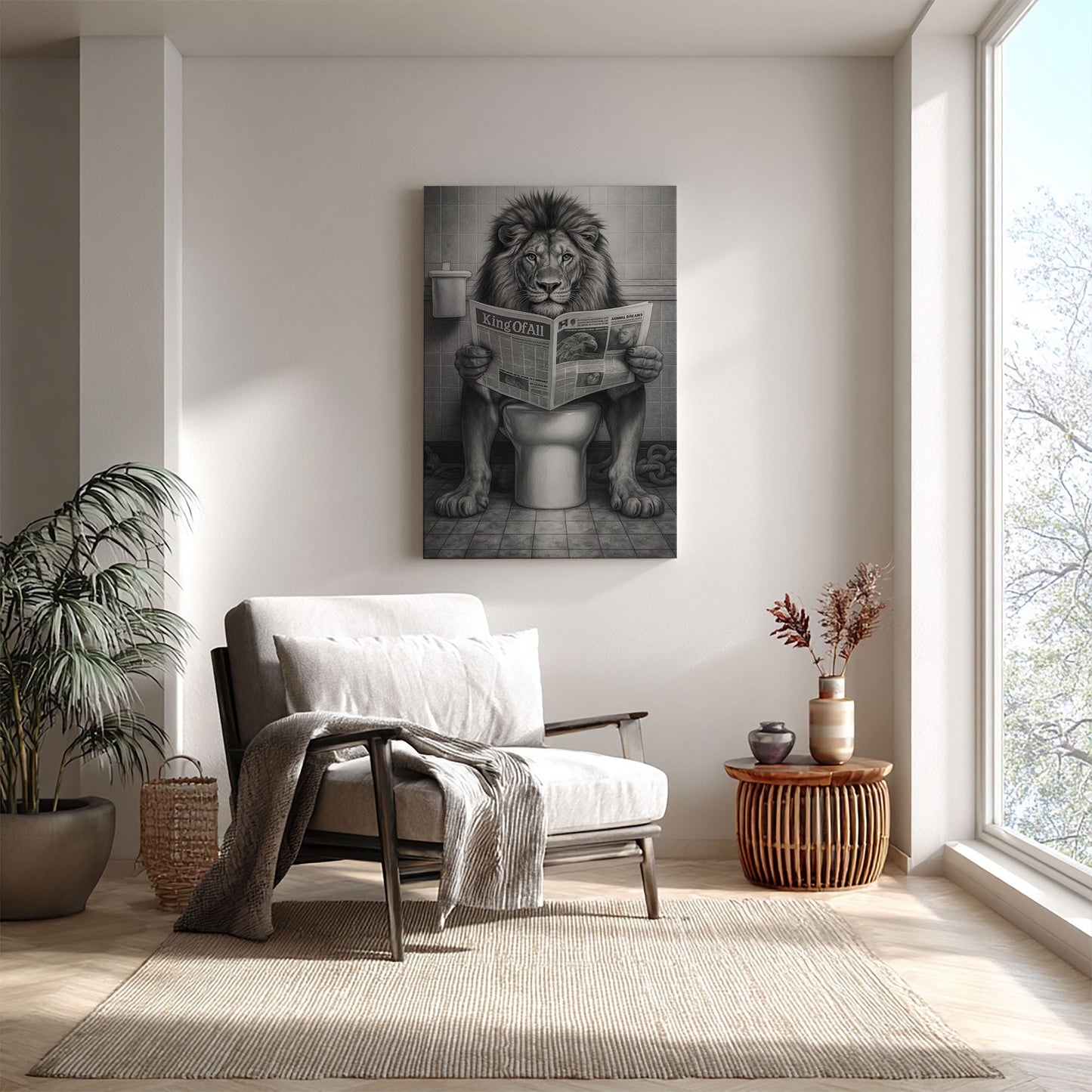 Funny Lion Toilet Canvas Bathroom Wall Art