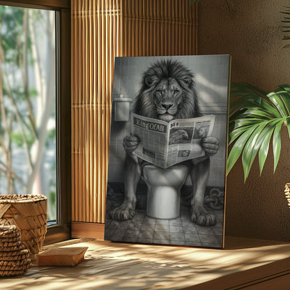Funny Lion Toilet Canvas Bathroom Wall Art