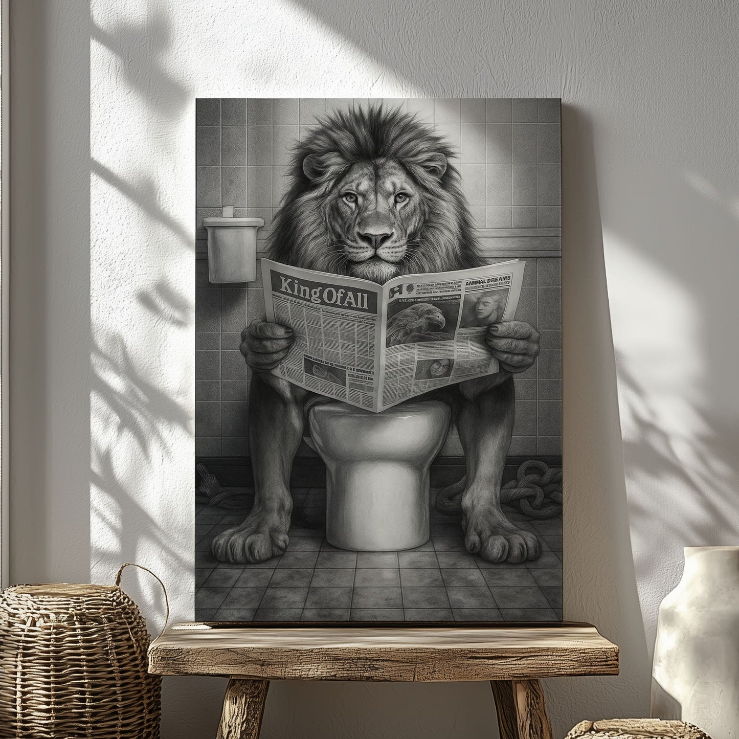 Funny Lion Toilet Canvas Bathroom Wall Art