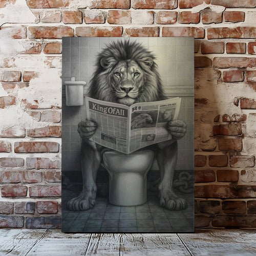 Funny Lion Toilet Canvas Bathroom Wall Art