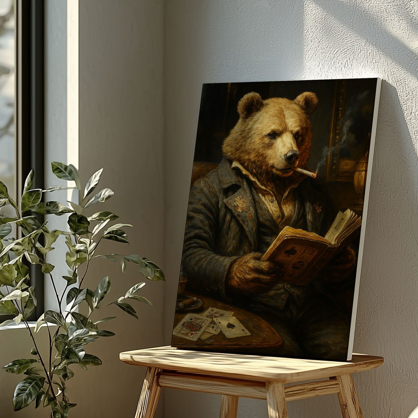 Bear Poker Reading Canvas – Rustic Lodge Wall Art for Hunters