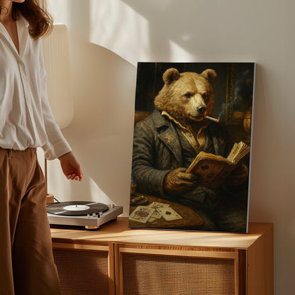 Bear Poker Reading Canvas – Rustic Lodge Wall Art for Hunters