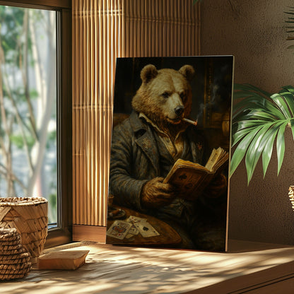 Bear Poker Reading Canvas – Rustic Lodge Wall Art for Hunters