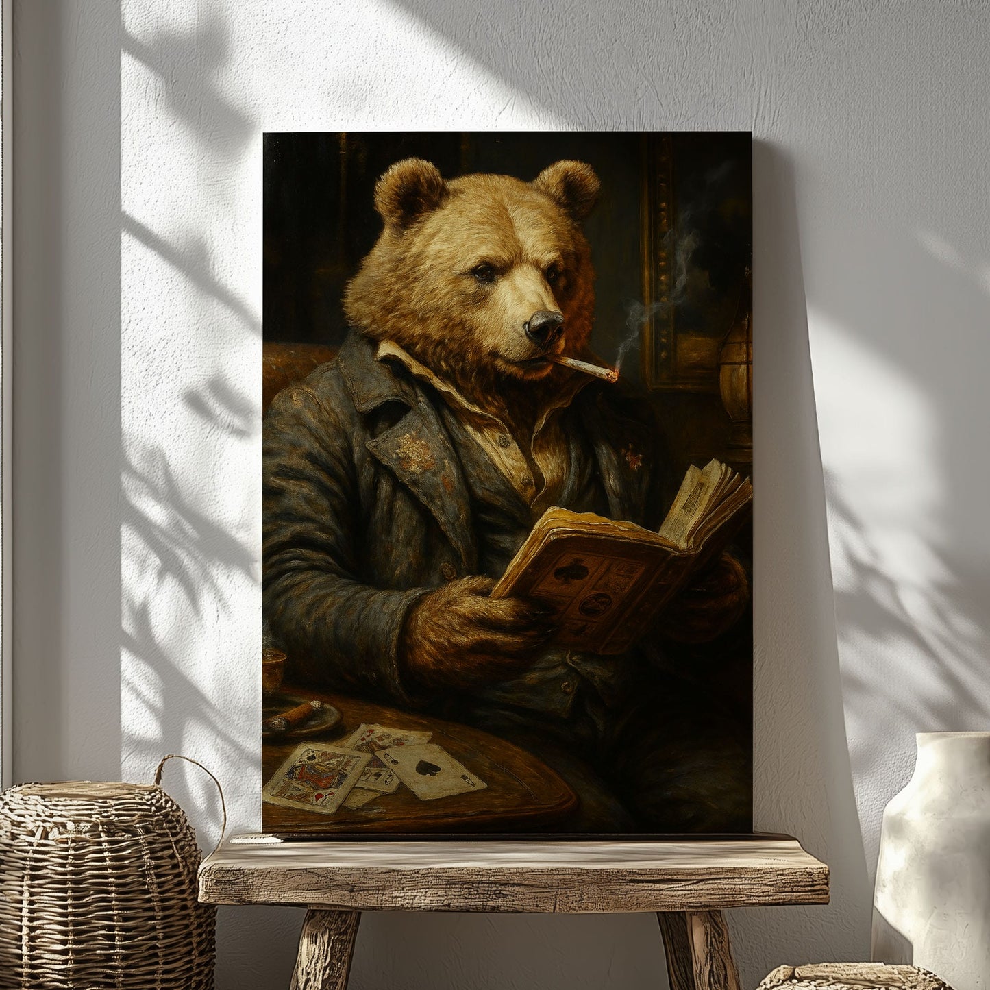 Bear Poker Reading Canvas – Rustic Lodge Wall Art for Hunters