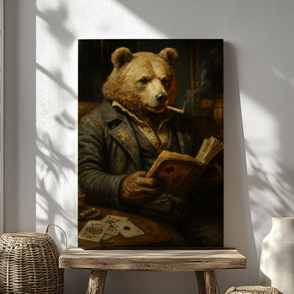 Bear Poker Reading Canvas – Rustic Lodge Wall Art for Hunters
