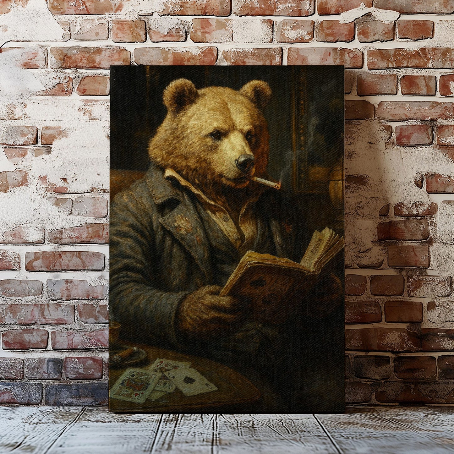 Bear Poker Reading Canvas – Rustic Lodge Wall Art for Hunters