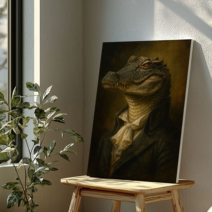Gentleman Alligator Portrait Canvas – Rustic Wall Art for Hunters & Cabins