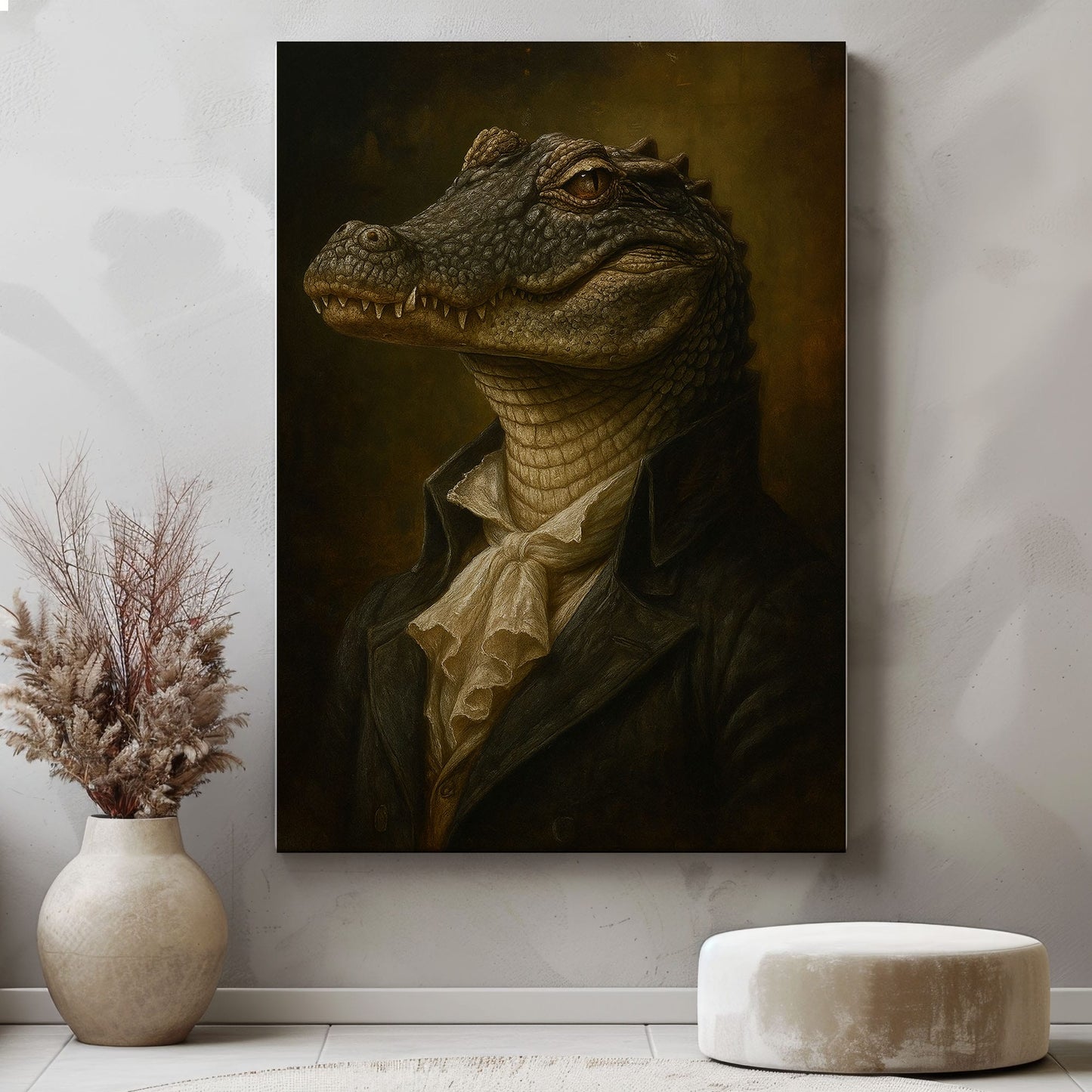 Gentleman Alligator Portrait Canvas – Rustic Wall Art for Hunters & Cabins