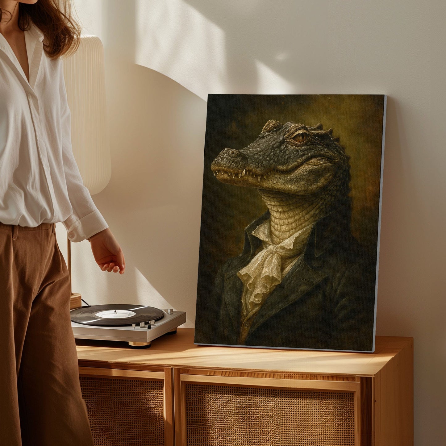 Gentleman Alligator Portrait Canvas – Rustic Wall Art for Hunters & Cabins