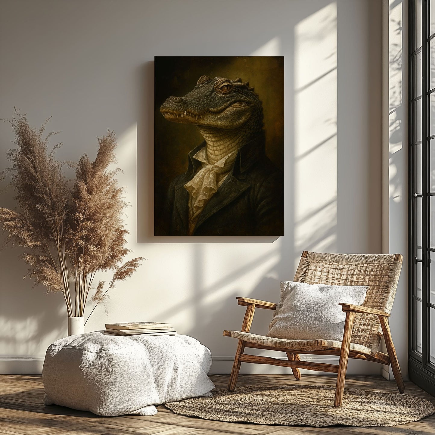 Gentleman Alligator Portrait Canvas – Rustic Wall Art for Hunters & Cabins