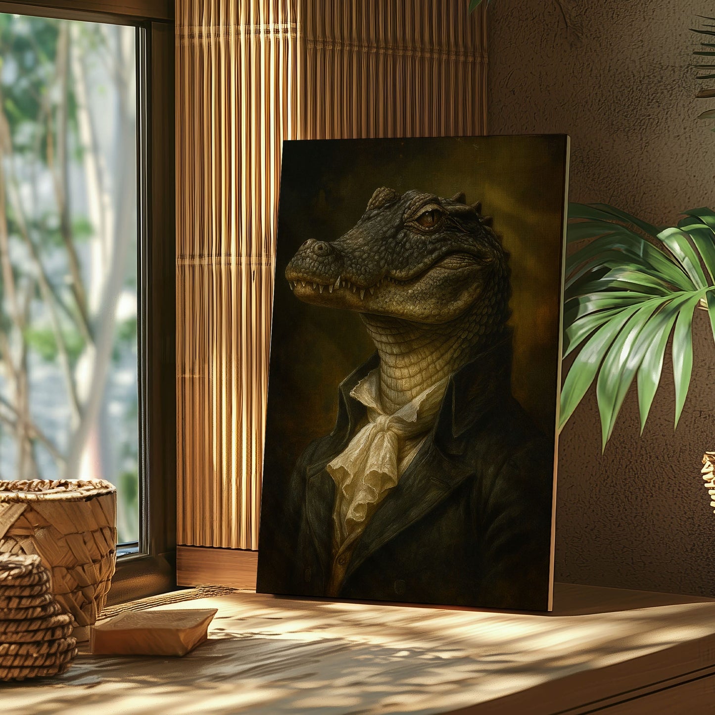 Gentleman Alligator Portrait Canvas – Rustic Wall Art for Hunters & Cabins