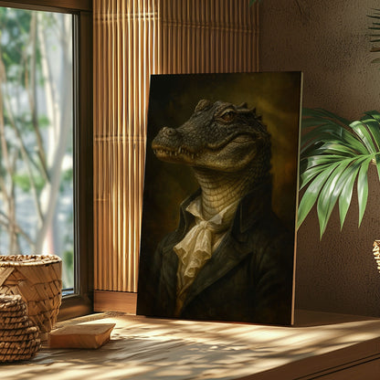 Gentleman Alligator Portrait Canvas – Rustic Wall Art for Hunters & Cabins