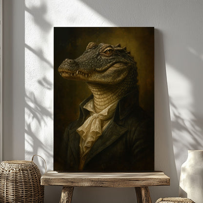 Gentleman Alligator Portrait Canvas – Rustic Wall Art for Hunters & Cabins