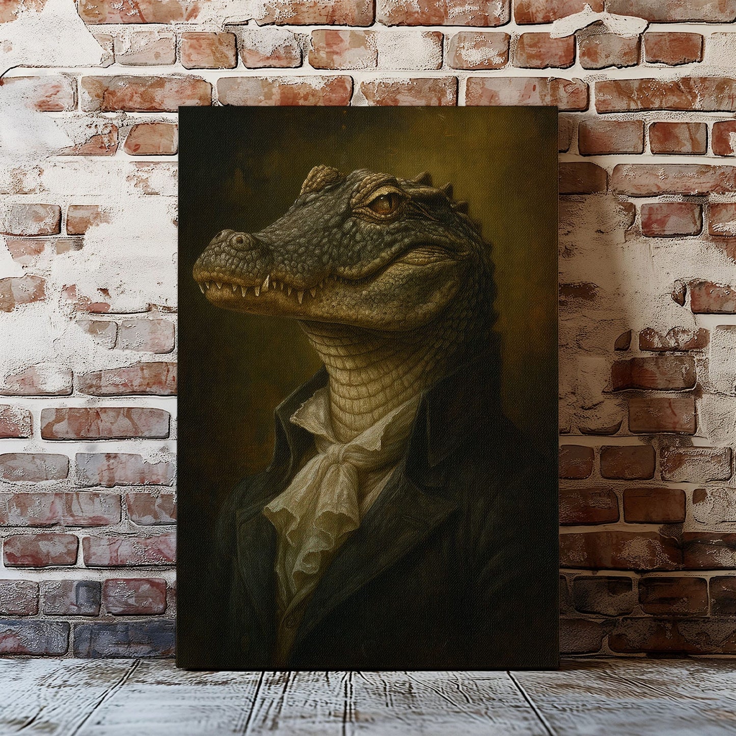Gentleman Alligator Portrait Canvas – Rustic Wall Art for Hunters & Cabins