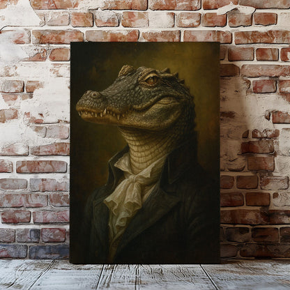 Gentleman Alligator Portrait Canvas – Rustic Wall Art for Hunters & Cabins