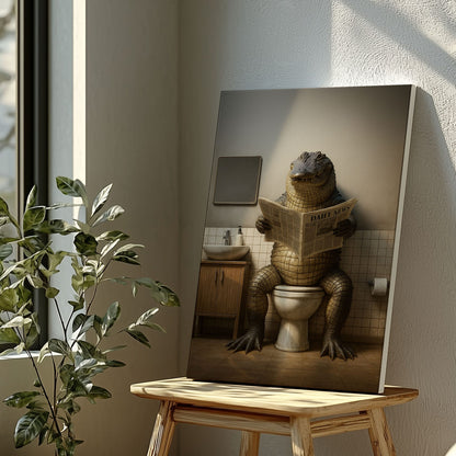 Funny Alligator Bathroom Canvas – Rustic Cabin Wall Art for Hunters