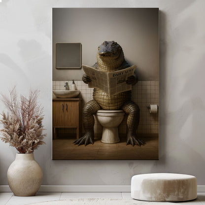 Funny Alligator Bathroom Canvas – Rustic Cabin Wall Art for Hunters