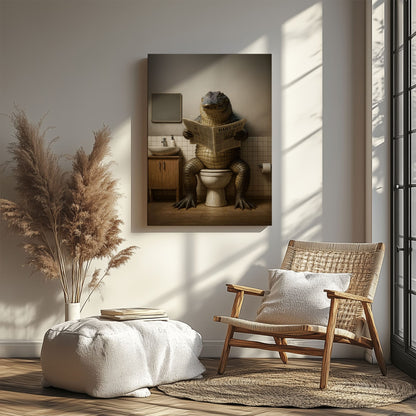 Funny Alligator Bathroom Canvas – Rustic Cabin Wall Art for Hunters