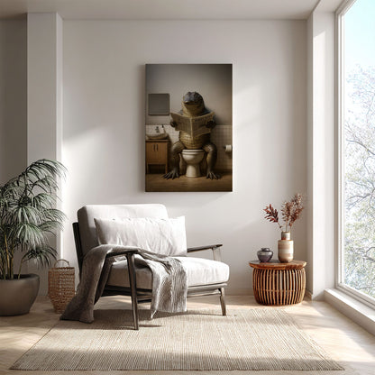 Funny Alligator Bathroom Canvas – Rustic Cabin Wall Art for Hunters