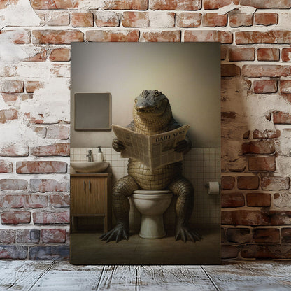Funny Alligator Bathroom Canvas – Rustic Cabin Wall Art for Hunters