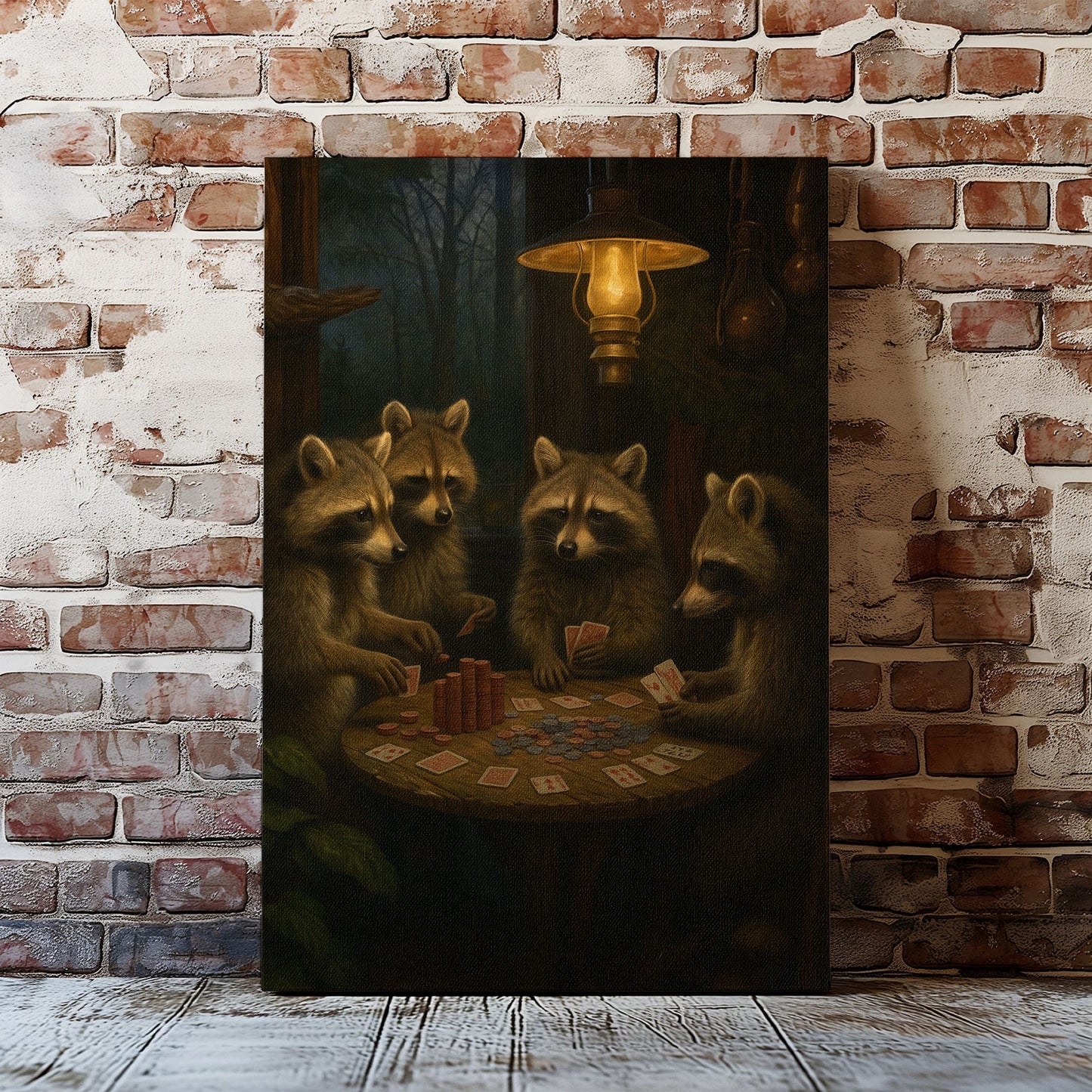 Raccoon Poker Night Canvas – Rustic Cabin Wall Art for Hunters