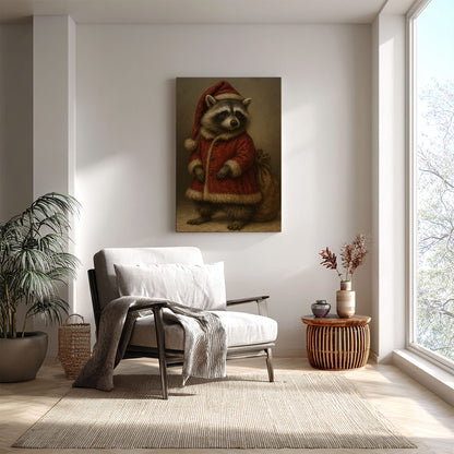 Raccoon Santa Canvas – Rustic Christmas Wall Art for Hunters & Cabin Decor