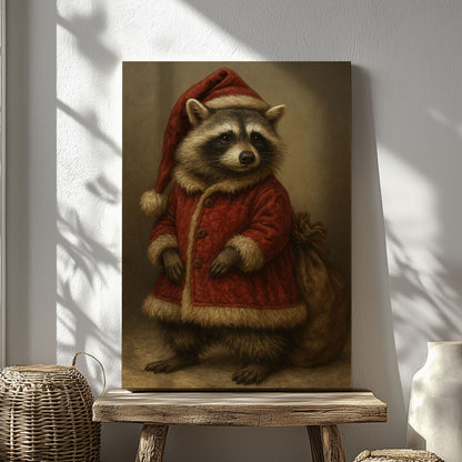 Raccoon Santa Canvas – Rustic Christmas Wall Art for Hunters & Cabin Decor