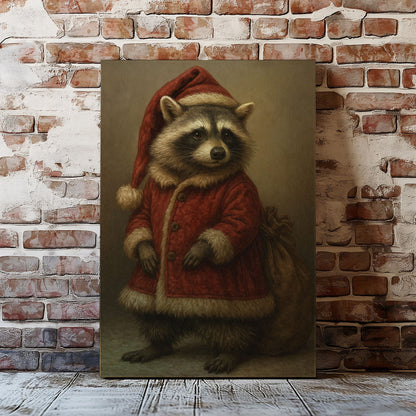 Raccoon Santa Canvas – Rustic Christmas Wall Art for Hunters & Cabin Decor