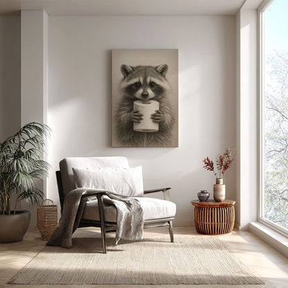 Raccoon Toilet Paper Canvas – Funny Bathroom Wall Art for Hunters