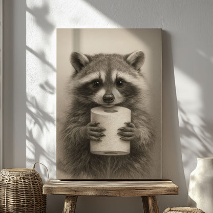 Raccoon Toilet Paper Canvas – Funny Bathroom Wall Art for Hunters
