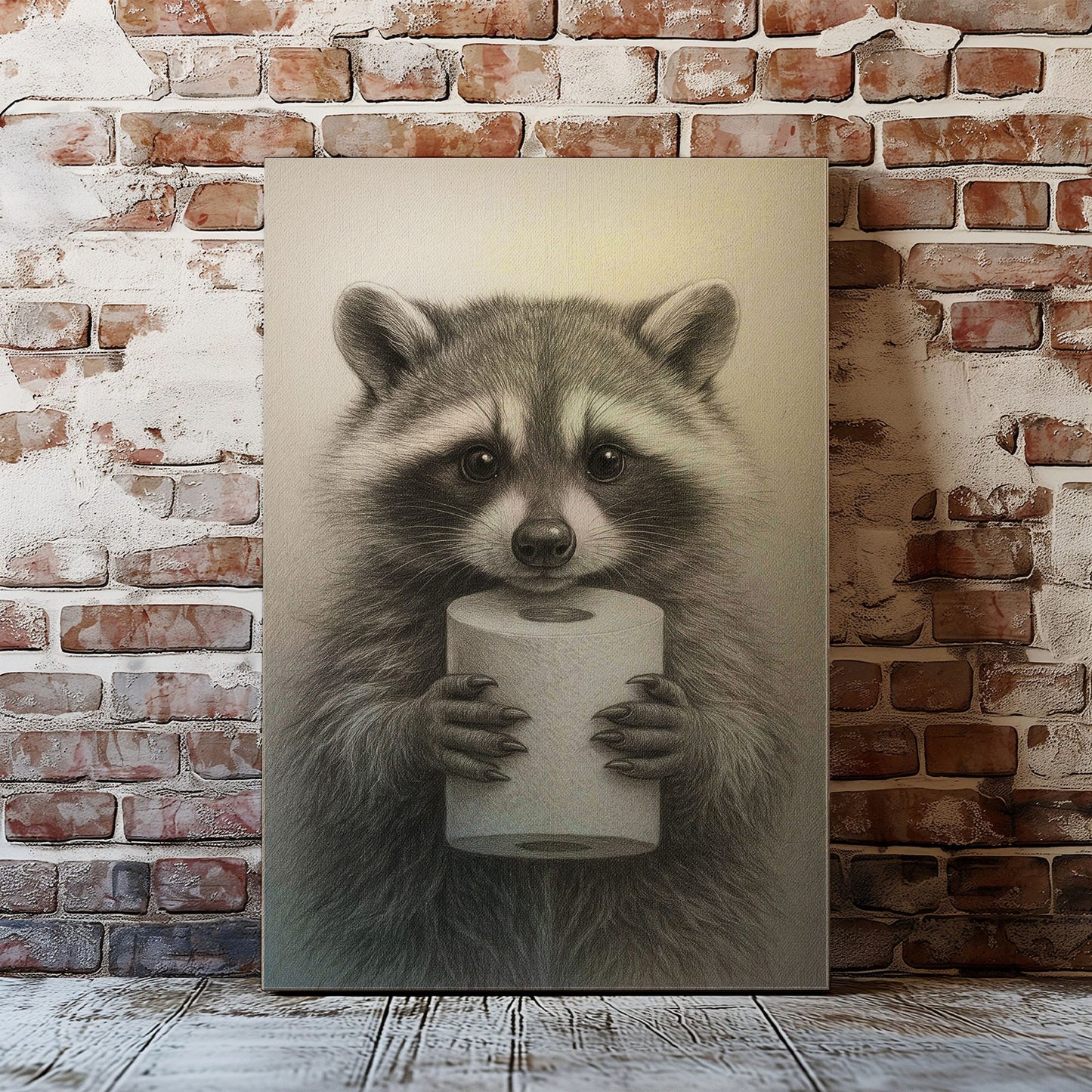 Raccoon Toilet Paper Canvas – Funny Bathroom Wall Art for Hunters