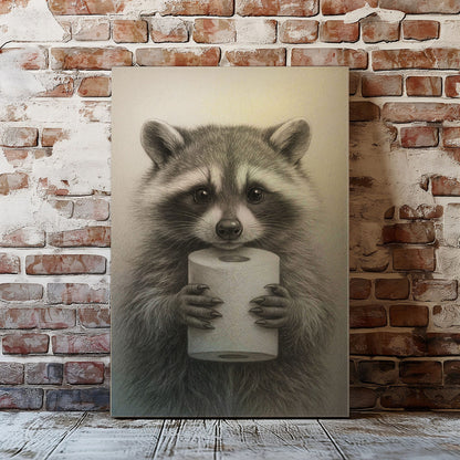 Raccoon Toilet Paper Canvas – Funny Bathroom Wall Art for Hunters