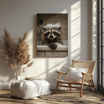 Raccoon Bubble Bath Canvas – Funny Bathroom Wall Art for Hunters