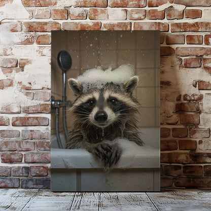 Raccoon Bubble Bath Canvas – Funny Bathroom Wall Art for Hunters