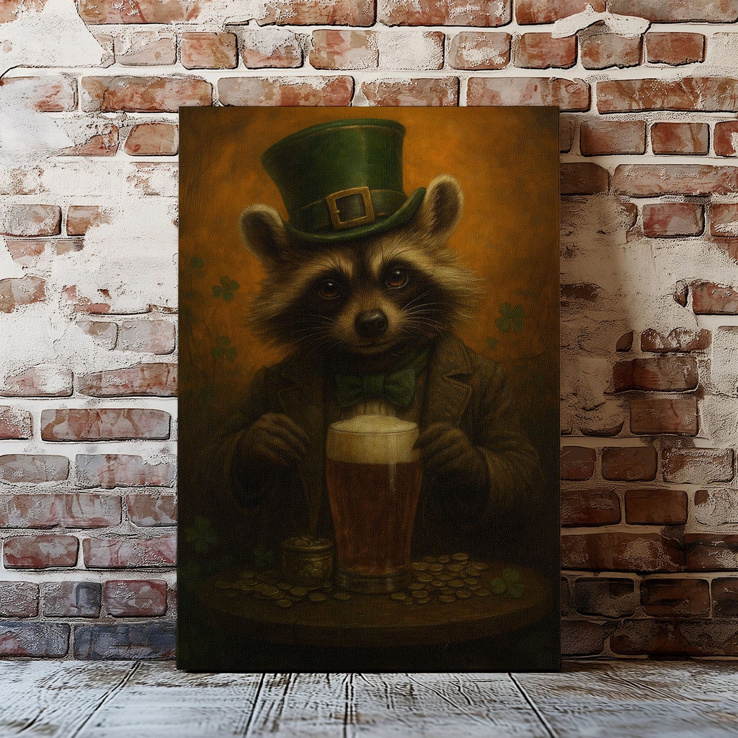 Leprechaun Raccoon Beer Canvas – Funny Cabin Wall Art for Hunters