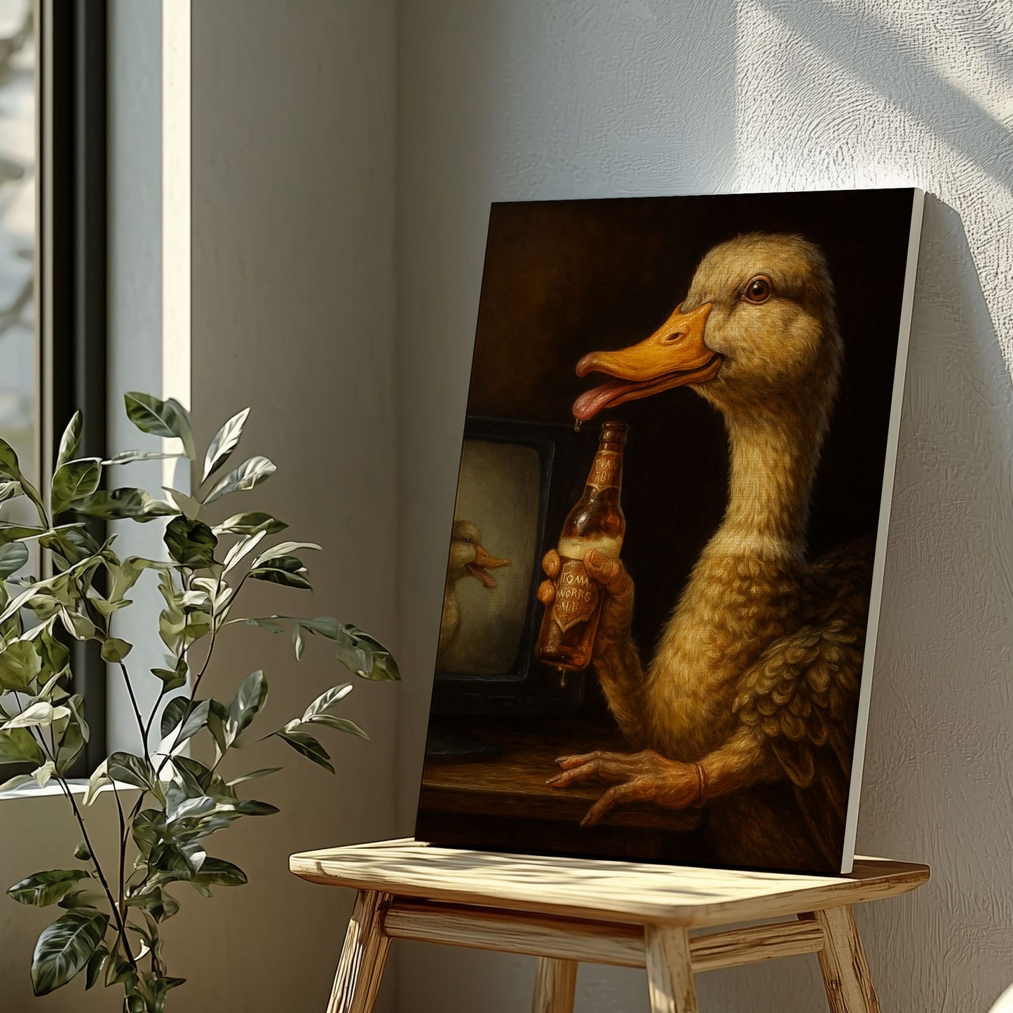 Funny Duck Beer Canvas – Rustic Cabin Bar Wall Art for Hunters