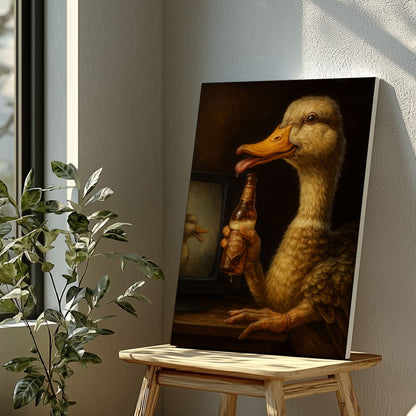 Funny Duck Beer Canvas – Rustic Cabin Bar Wall Art for Hunters