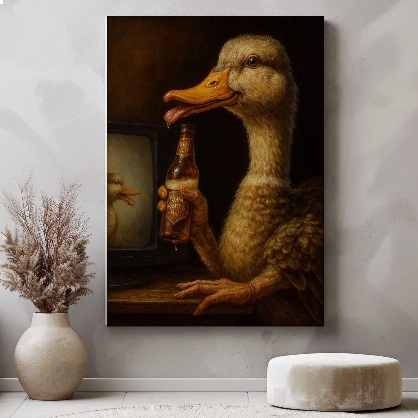 Funny Duck Beer Canvas – Rustic Cabin Bar Wall Art for Hunters