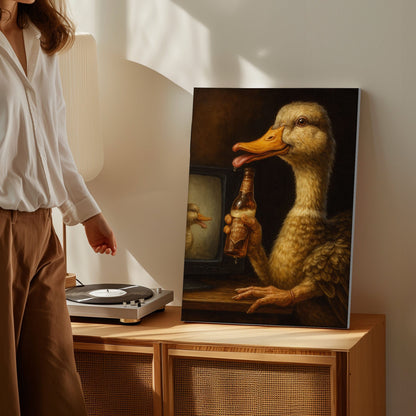 Funny Duck Beer Canvas – Rustic Cabin Bar Wall Art for Hunters