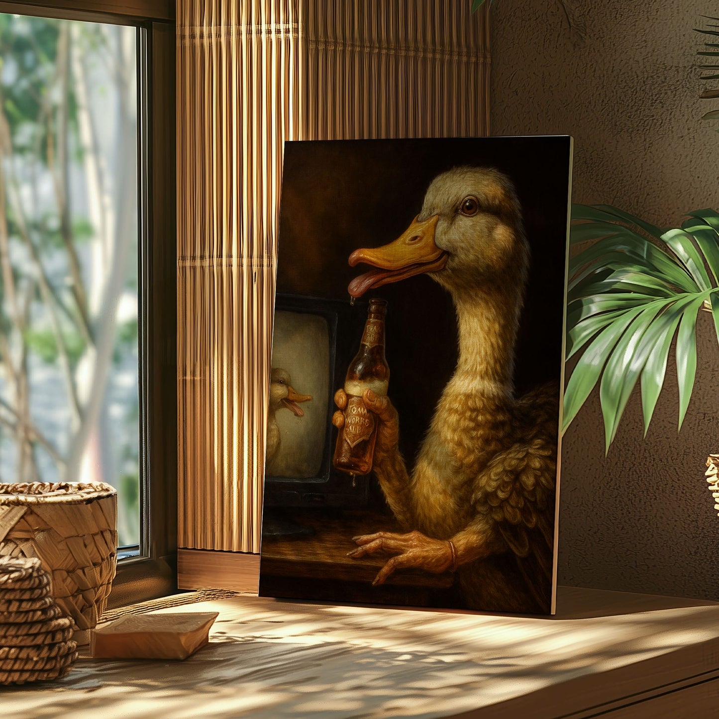 Funny Duck Beer Canvas – Rustic Cabin Bar Wall Art for Hunters