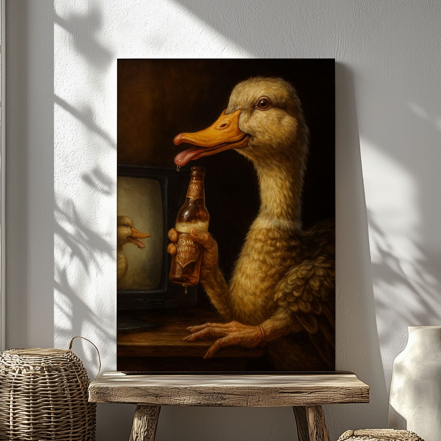 Funny Duck Beer Canvas – Rustic Cabin Bar Wall Art for Hunters