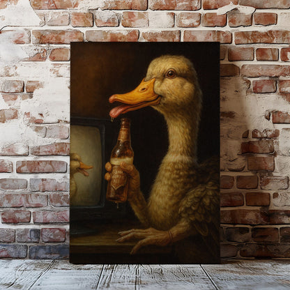 Funny Duck Beer Canvas – Rustic Cabin Bar Wall Art for Hunters