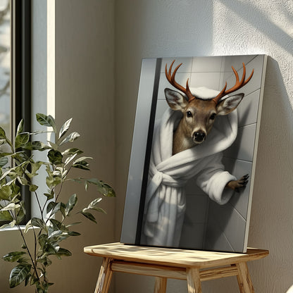 Funny Deer Bathroom Wall Art Cabin Canvas for Hunters